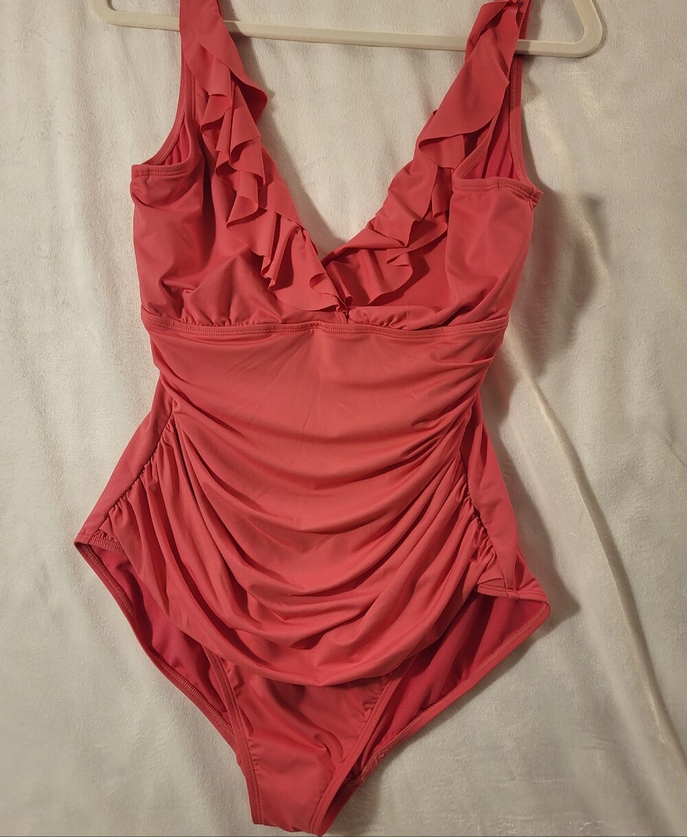 Lauren Ralph Lauren Coral Ruffle One-Piece Swimsuit Sz. 16